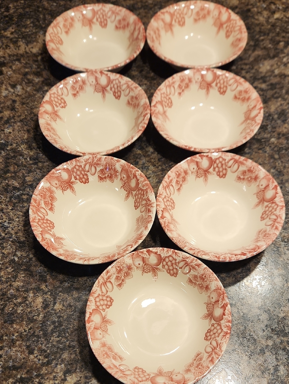 Like New Libbey Cream Bowls with Red Fruit & Floral Border - Set of 7